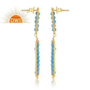 Pendientes Colgantes de Plata de Ley con Baño de Oro de 18K y Turquesa Natural, Joyería Fina de Fabricante - Product Image 3