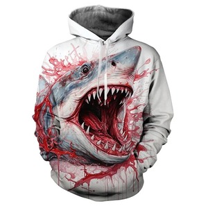 Haute qualité 3D imprimé requin sanglant à capuche pour hommes motif Animal marin manches longues pull ample sweats à capuche Streetwear - Product Image 3