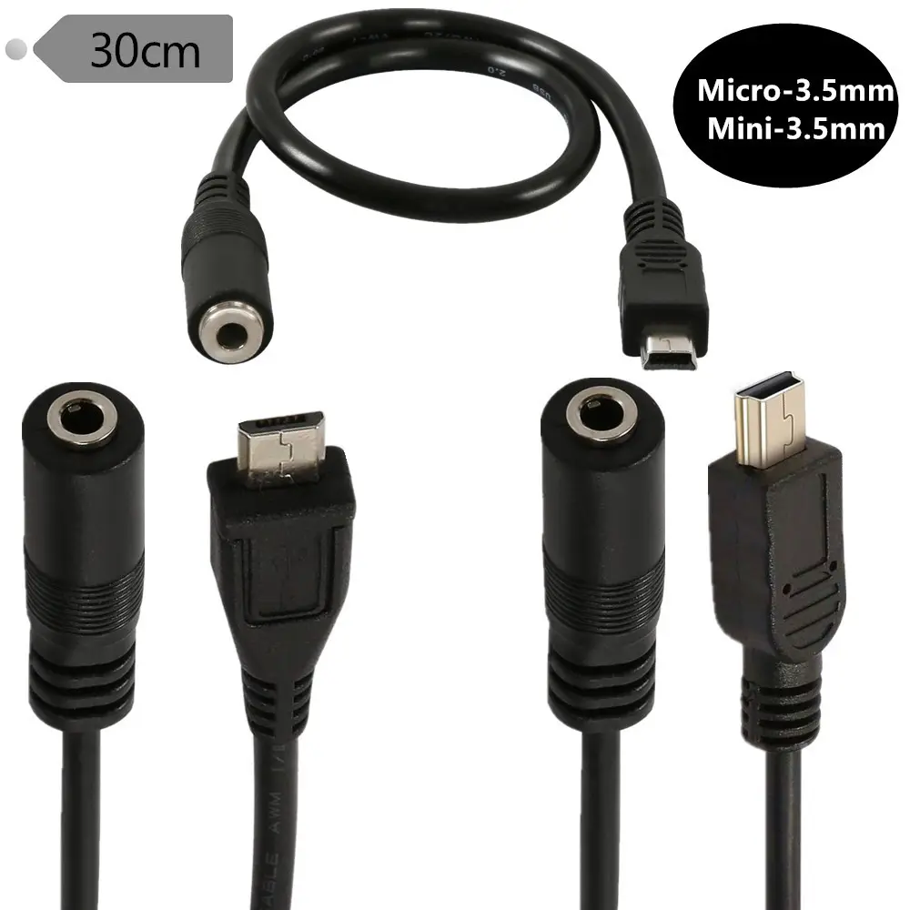3.5mm femelle à 5 broches Mini USB mâle Microphone câble adaptateur Micro USB Jack mâle à 3.5mm femelle casque câble adaptateur 0.3m