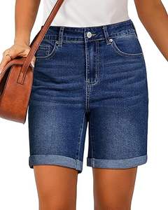 Pantalones cortos vaqueros ajustados con estampado informal para hombre, pantalones cortos personalizables de cintura alta transpirables de secado rápido con tela vaquera clásica - Product Image 1