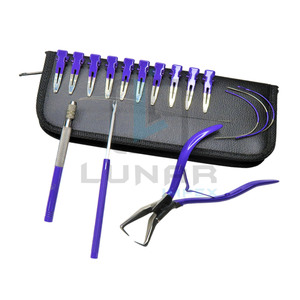 Top Sale Professional Lavender Coating <b>Small</b> Hair Extension <b>Pliers</b> Scissor Tools in Black Leather Case Kit - Product Image 1