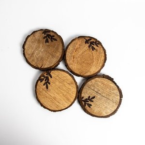 Premium Quality Classic Elegant Round Wooden Coaster Set 4 <b>Fire</b> Finish Modern Design Eco-Friendly 100mm Diameter 10mm Thickness - Product Image 3