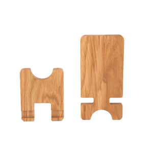 Soporte para Teléfono de Madera de Roble con Respaldo, 16 cm, Acabado con Aceite Vegetal, Soporte de Escritorio de Dos Piezas, Venta al Por Mayor, con Logotipo - Product Image 1