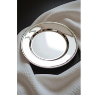 Platos de lujo plateados para bodas, decorativos, de metal con borde dorado y cuentas, para mesa, venta al por mayor, vajilla para eventos, bandeja de servicio