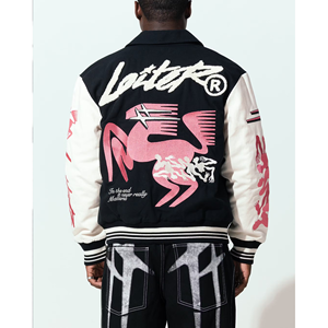 Blouson bombardier universitaire matelassé haute couture broderie en chenille en satin avec remplissage en coton cousu motif sérigraphié intérieur - Product Image 2