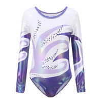 Vente en gros de nouveaux justaucorps de gymnastique à manches longues bleus sublimés de haute qualité pour enfants et filles