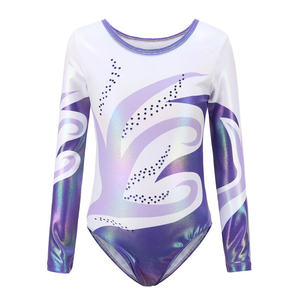 Vente en gros de nouveaux justaucorps de gymnastique à manches longues bleus sublimés de haute qualité pour enfants et filles - Product Image 6