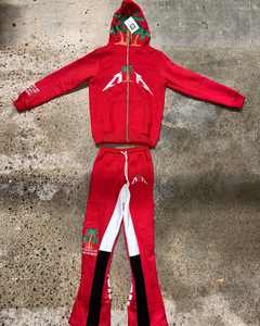 Custom Zip up Sweatsuit Applique Patch <b>Embroidery</b> Distressed Hoodie Jogging Tracksuit Flared Sweatpants and Hoodie <b>Set</b> - Product Image 2