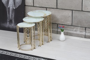 Modern Round <b>Coffee</b> <b>Table</b> <b>Set</b> with <b>Marble</b> Top and Brass Frame Nesting Living Room Furniture Contemporary Design - Product Image 4