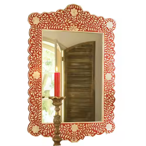 Accesorios de decoración para el hogar, espejo con incrustaciones de hueso montado en la pared, espejo con incrustaciones de hueso para sala de estar, artesanía creciente - Product Image 2