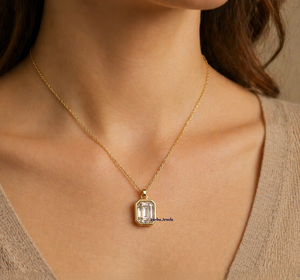 Lurba Jewels 2Ct Emerald Cut Lab Grown CVD Diamond Charm Wedding <b>Pendant</b> <b>Solid</b> 10K Yellow <b>Gold</b> IGI Certified Christian Luxury - Product Image 1