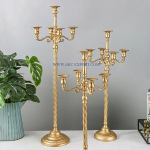 Decoración de mesa de latón puro pulido dorado, candelabros de iluminación navideña de 5 brazos, nueva vajilla elegante, candelabros de fiesta y café - Product Image 1