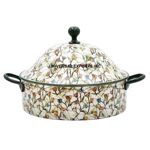 Flor Meena diseño Hotpot forma redonda cazuela decorativa hecha a mano Venta caliente lujo nuevo calentador de alimentos de Metal - Product Image 6