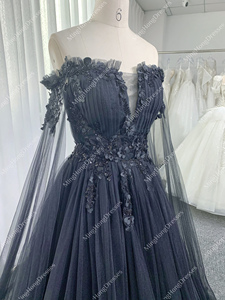 Abito da Sera di Alta Gamma per Donna, Sexy in Rete Nera, Senza Spalline, con Vita Impero, Ampia Gonna a Palloncino, Lunghezza a Terra, Patchwork - Product Image 3