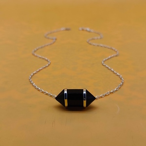 Collier pendentif en argent sterling 925 fait à la main Double terminaison Onyx noir cadeau d'anniversaire pour enfants en gros - Product Image 4