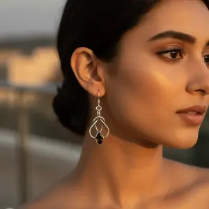 Boucles d'oreilles pendantes en argent 925 plaqué or 18 carats avec quartz fumé pour femmes, boucles d'oreilles pendantes en or blanc avec diamant et perle - Product Image 1