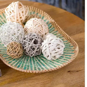 Plateau décoratif élégant en nacre turquoise et rotin pour affichage de boissons et de thé dans un décor de table à manger du Vietnam - Product Image 5