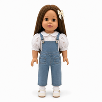 Vêtements personnalisés pour poupée en vinyle et coton de 18 pouces, Blouse blanche à manches bouffantes en broderie anglaise, Salopette en jean, Mini jouet OEM ODM
