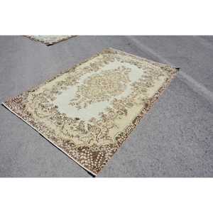 พรมตุรกี, พรมวินเทจขนาด 5.8x8.7 ฟุต, พรมลายตารางสีเบจทำจากขนสัตว์ - Product Image 2