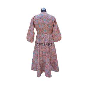 เดรสทรงเอไลน์ลายดอกไม้ผสมผสานสไตล์วินเทจ ผ้าถัก แขนพอง ระบายอากาศได้ดี เป็นมิตรกับสิ่งแวดล้อม 100% - Product Image 6