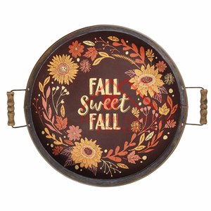 Plateau de service de nourriture rond en métal avec poignée en bois sur mesure Plateau de service de nourriture en métal - Product Image 2