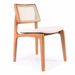 Chaise de salle à manger en bois de teck minimaliste de luxe sculptée à la main en gros avec dossier en canne et siège en tissu pour la maison ou le restaurant - Product Image 1