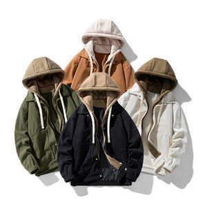 เสื้อฮู้ดเบสบอลผ้าลูกฟูกสำหรับผู้ชายไซส์ใหญ่พิเศษ รุ่น Winter XS ทรงหลวม บุขนหนานุ่ม สไตล์ลำลอง ปกเสื้อแบบปกเชิ้ต ลายเรียบ สำหรับใส่กลางแจ้ง - Product Image 1