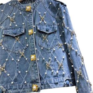 Custom <b>Womens</b> Raw Printed Denim Jacket Winter Zipper Casual Washed <b>Jean</b> Coat Fashion Streetwear Quilted Lightweight Outerwear - Product Image 3