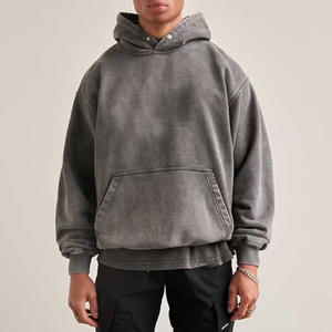 Sweat à capuche oversize personnalisé en molleton lourd, coupe ample, streetwear vintage, lavage à l'acide, poche déchirée, pour hommes - Product Image 1