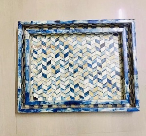 Design unique incrustation d'os et résine forme ronde couleur verte et blanche Design floral plateau de service table décorer outil de cuisine utilisé - Product Image 2