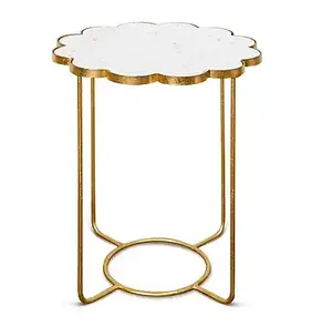 Mesa de servicio de té y café clásica contemporánea hecha a mano superior de mármol blanco nuevo latón acabado antiguo muebles decorativos para el hogar - Product Image 4