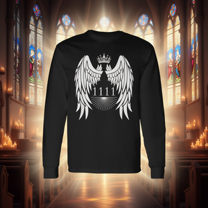 Maglietta a Maniche Lunghe con Numero Angelico 1111, Design Spirituale Unisex, Stampa Digitale, Regalo per la Chiesa - Product Image 3