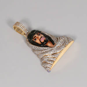 Elegante y popular diseño de hip hop en oro amarillo de 14 KT colgante de cabeza de Jesús de diamante cultivado en laboratorio con claridad VVS mejorada - Product Image 1