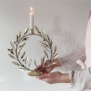 Porte-bougie en métal de luxe, feuille d'or, branche d'olivier, chandelier conique pour mariage, décoration de la maison, vente en gros de porte-bougie en métal - Product Image 3