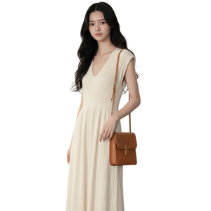 Robe midi décontractée en nylon à manches courtes et col rond en tricot côtelé élégante pour femmes Moderne Minimaliste Vente en gros directe d'usine - Product Image 1