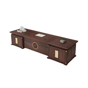 Rich Brown Solid Wood Rectangular Executive <b>Desk</b> <b>with</b> Reinforced Crossbar Curved Edge Privacy Panel 1-Year Warranty - Product Image 1