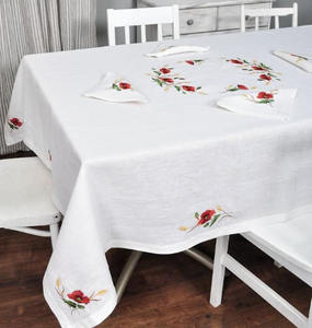 Nappe en coton blanc brodé personnalisée en gros nappe lavable à fleurs rouges pour la maison hôtel restaurant utilisation - Product Image 1