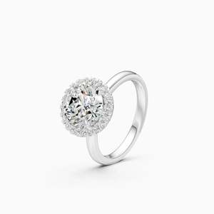 Round Halo Solitaire Lab Grown Diamond Brilliant <b>Statement</b> <b>Ring</b> With 2.345 Ct Round In 9K Yellow White And Rose Gold - Product Image 1