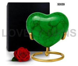 Petite urne funéraire en forme de cœur pour cendres humaines avec support - Couleur verte - Product Image 1
