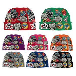 Vente en gros de bonnets en tricot jacquard chauds d'hiver avec broderie intégrale pour un style streetwear unisexe, bonnets personnalisés - Product Image 1