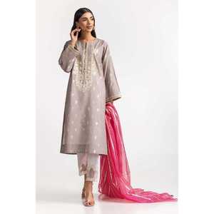 Camisa india y pakistaní de jacquard teñido en gris con bordado, 1 pieza, IPS-24-98 - Product Image 5