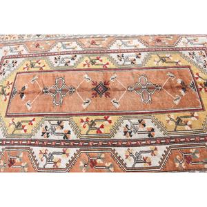 Vintage 6.2x9.7 ft Rug, Large Turkish Rug, <b>Brown</b> Red Ikat <b>Wool</b> Rug - Product Image 4