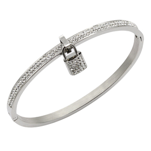 Braccialetto di moda in acciaio inox placcato oro rosa braccialetto di pietra CZ con fascino abbagliante - Product Image 1