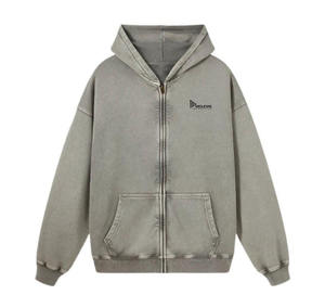 เสื้อฮู้ดผ้าฟลีซแบบมีซิปของผู้ชายเสื้อมีฮู้ดผ้าซักเป็นกรดทำจากผ้าฝ้าย100% ได้ทุกวัน - Product Image 5