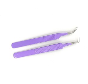 Pinzas profesionales de Extensión de pestañas púrpuras Lite de alta calidad 2025, nueva textura de punta de fibra, pinzas para pestañas de diferentes ángulos - Product Image 4