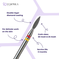 Fraise à ongles professionnelle en diamant, forme flamme, 2,1 mm, grain rouge et jaune, pour soins des cuticules, manucure, pédicure, outil de polissage électrique, vente en gros