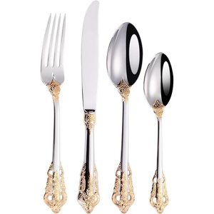 Juego de cubiertos sostenibles de primera calidad Cubiertos de acero inoxidable chapados en oro Elegante y duradero Apto para lavavajillas Acero espejado - Product Image 4