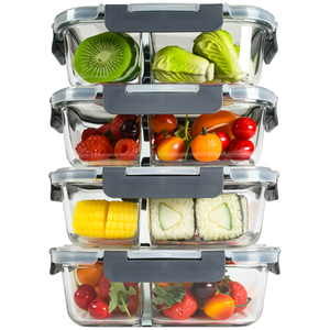 Thân Thiện Với Môi 1040Ml Hình Chữ Nhật Thủy Tinh Bento Hộp Ăn Trưa Bpa-Miễn Phí Takeaway Container Với Hai Đầy Đủ Khoang Cho Bảo Quản Thực Phẩm - Product Image 1