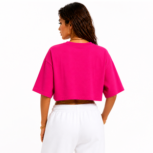 Oversized Crop <b>Top</b> Women <b>Rhinestone</b> Embellished T Shirt Loose Fit Cotton Cropped Tee Streetwear Fashion Summer Wear - Product Image 4