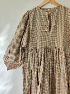 Vestido Midi con estampado de bloques, minivestido, vestido largo con estampado de bloques a rayas, cuello profundo con cuerda más cerca - Product Image 2